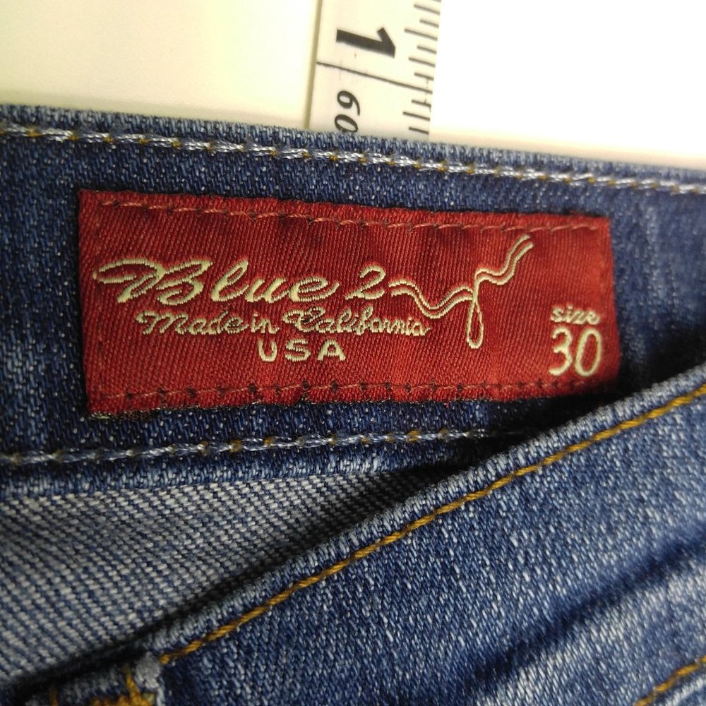 Blue 2 Flare Jeans 30 Stretch Bling Studded A078 - Picture 7 of 8